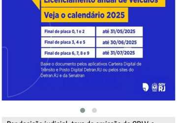 CALENDARIO DE LICENCIAMENTO 2025 É DIVULGADA PELO DETRAN-RJ